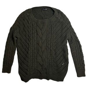Express olive green crewneck cable knit chunky oversized sweater size XS